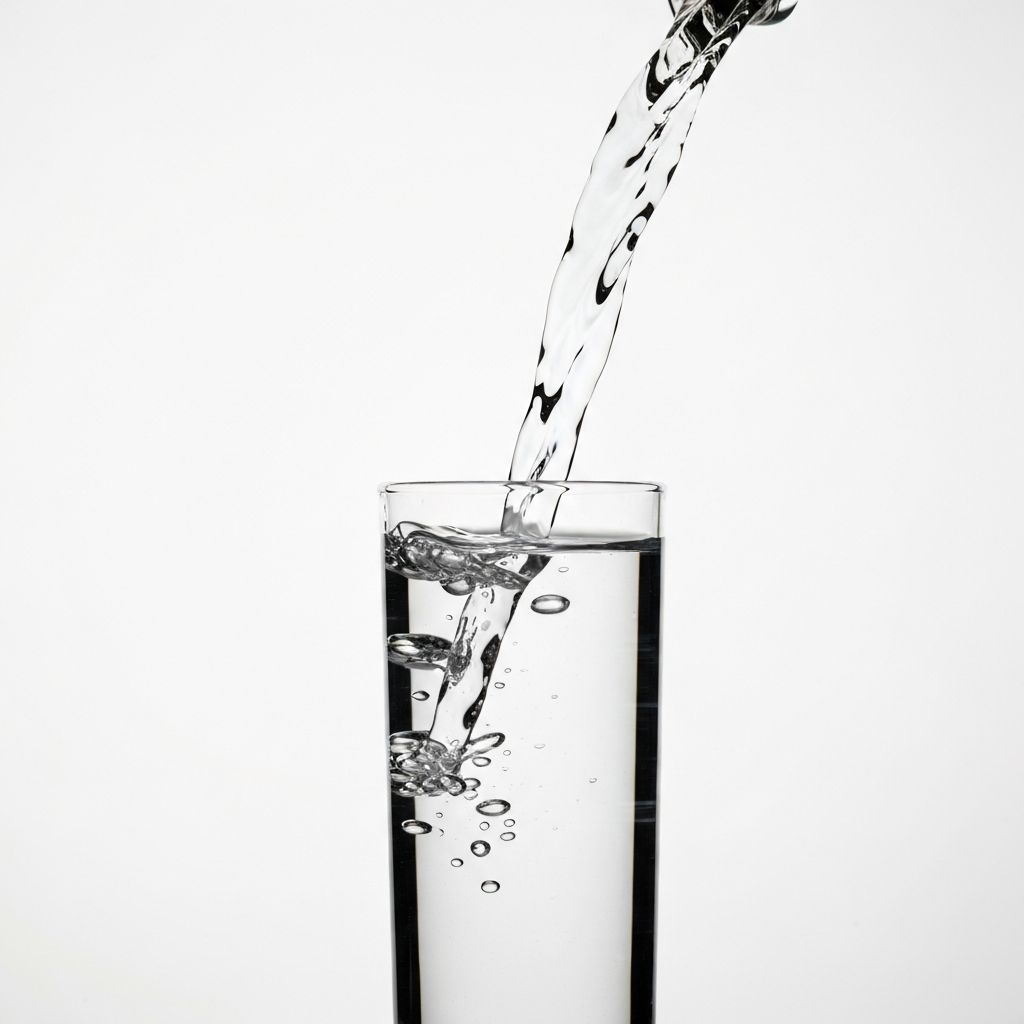 Clear water being poured into a glass with crisp lighting